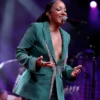 Mickey Guyton Countdown To Christmas Kick Off Event 2025 Rhinestone Fringe Green Blazer