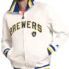 Milwaukee Brewers The Captain Full Zip Varsity White Satin Jacket