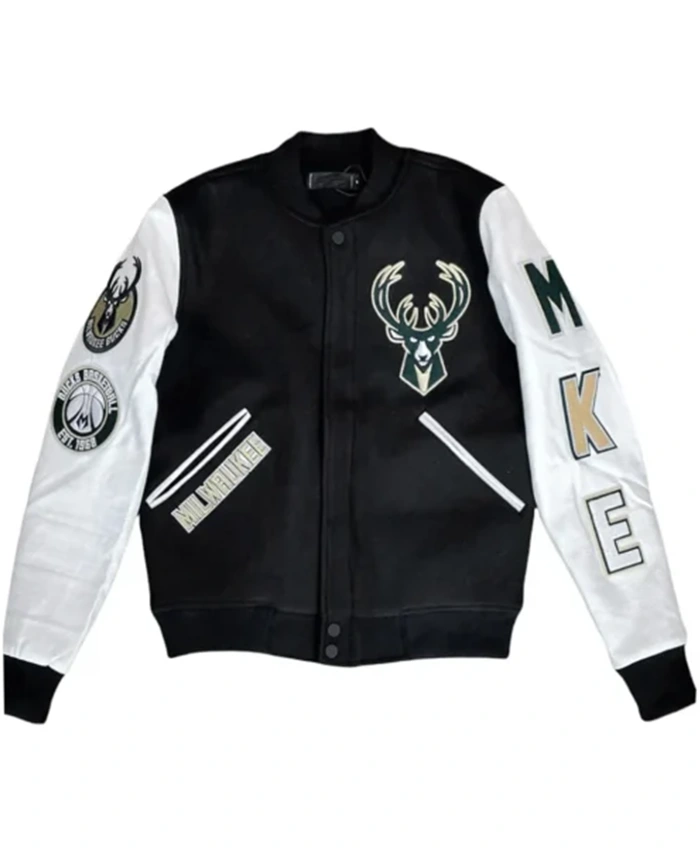 Milwaukee Bucks Black And White Letterman Varsity Jacket