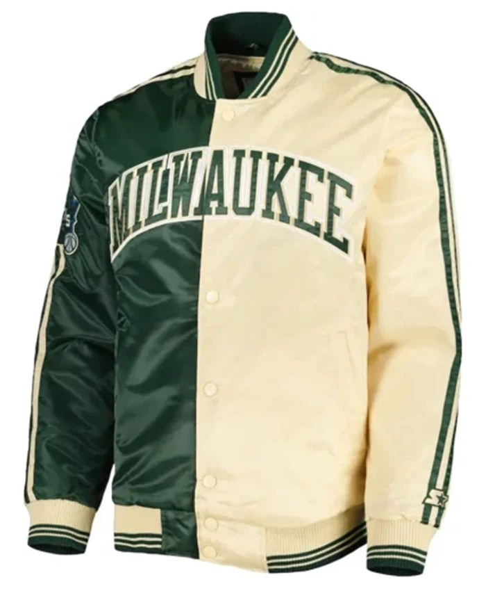 Milwaukee Bucks Fast Break Green And Cream Varsity Jacket