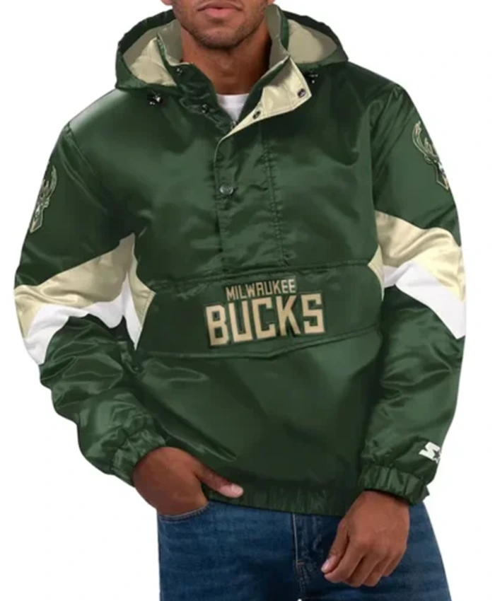 Milwaukee Bucks Force Play Ii Half Zip Green Hooded Jacket