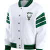 Milwaukee Bucks Full Snap White Fleece Varisty Jacket