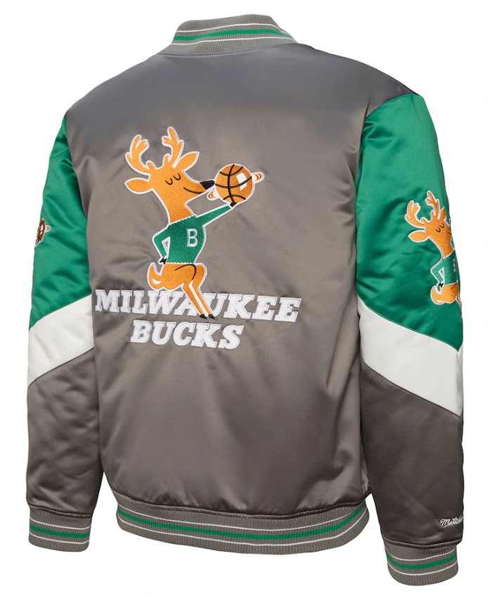 Milwaukee Bucks Gray Throw It Back Satin Jacket