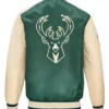 Milwaukee Bucks Green And Cream Satin Varsity Jacket