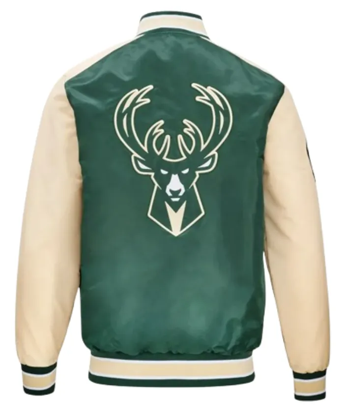 Milwaukee Bucks Green And Cream Satin Varsity Jacket