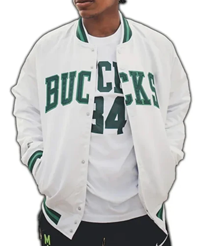 Milwaukee Bucks Hardwood Classics Mixtape White Varsity Jacket