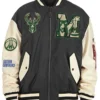 Milwaukee Bucks New Era Black And Beige Bomber Jacket