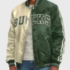 Milwaukee Bucks Off White And Green Varsity Jacket