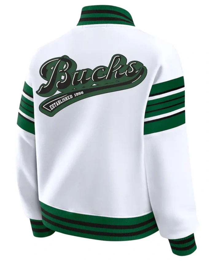 Milwaukee Bucks Snap Front White Fleece Jacket
