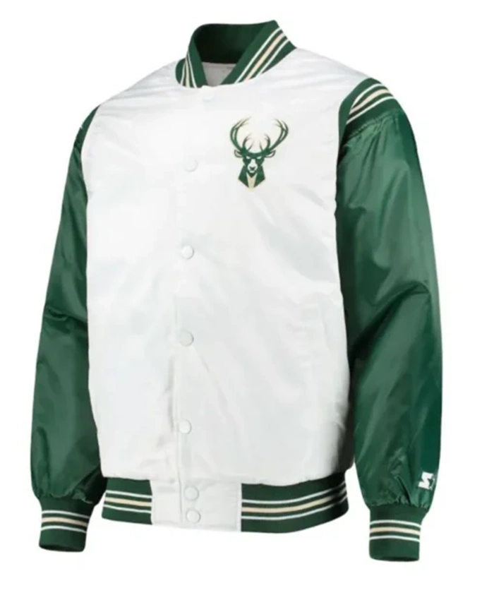 Milwaukee Bucks Starter White And Green Varsity Jacket