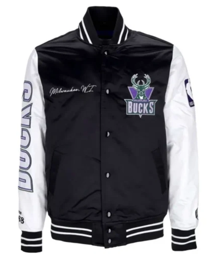 Milwaukee Bucks Team Origins Black And White Varsity Jacket