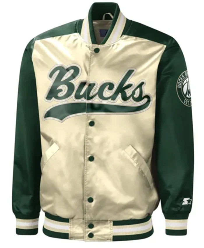 Milwaukee Bucks The Tradition Ii Green And Cream Varsity Jacket