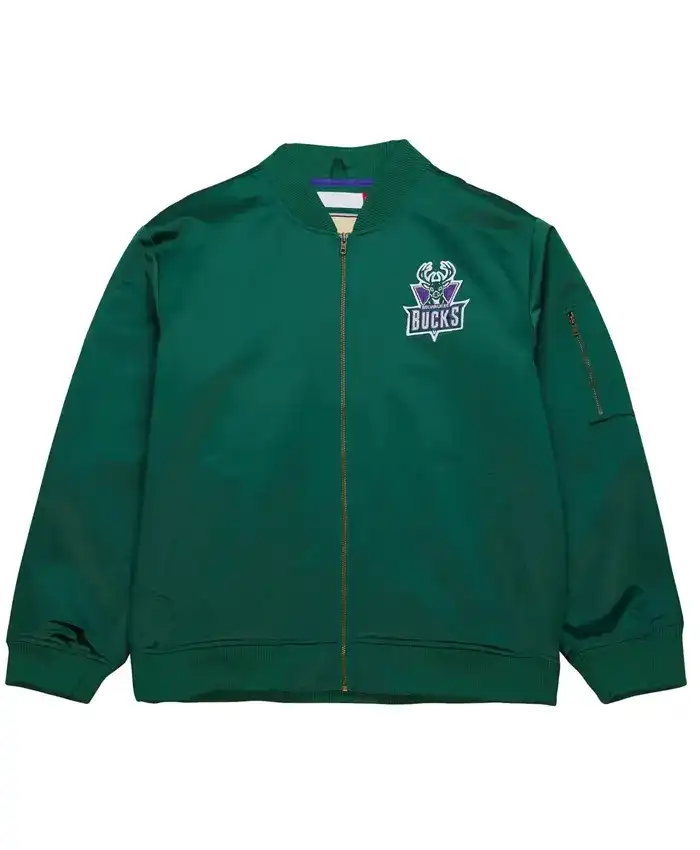 Milwaukee Bucks Vintage Green Satin Bomber Jacket