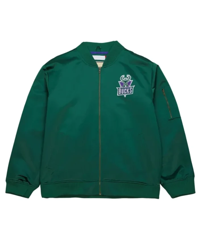 Milwaukee Bucks Vintage Logo Green Lightweight Bomber Jacket