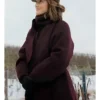 Minka Kelly Movie Champagne Problems 2025 Sydney Price Burgundy Wool Trench Coat