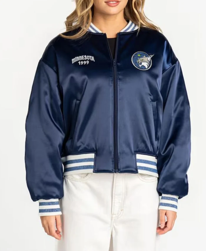 Minnesota Lynx Navy Satin Full-Zip Bomber Jacket