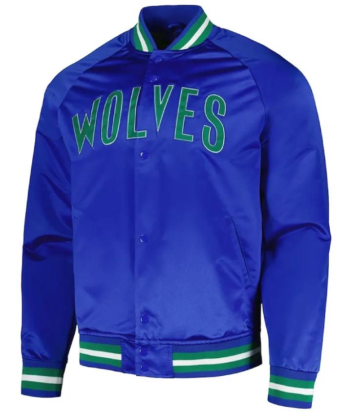 Minnesota Timberwolves Hardwood Classics Throwback Full Snap Blue Satin Jacket