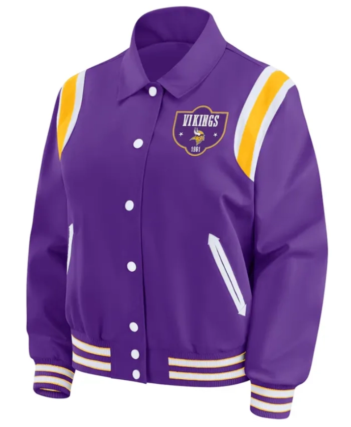 Minnesota Vikings Lightweight Purple Full Snap Satin Varsity Jacket