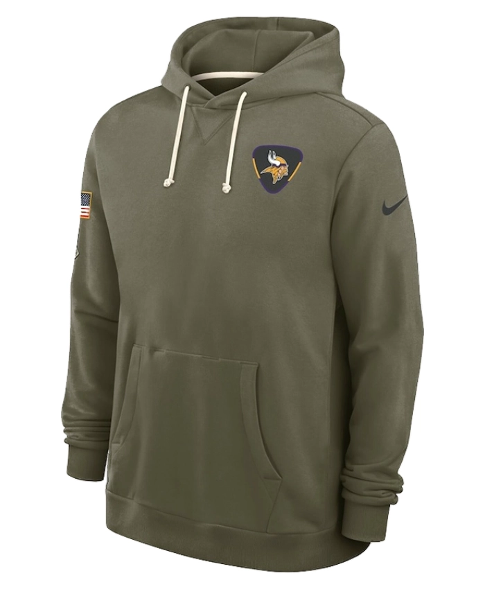 Minnesota Vikings Nike 2025 Salute To Service Sideline Standard Issue Dri FIT Olive Green Hoodie