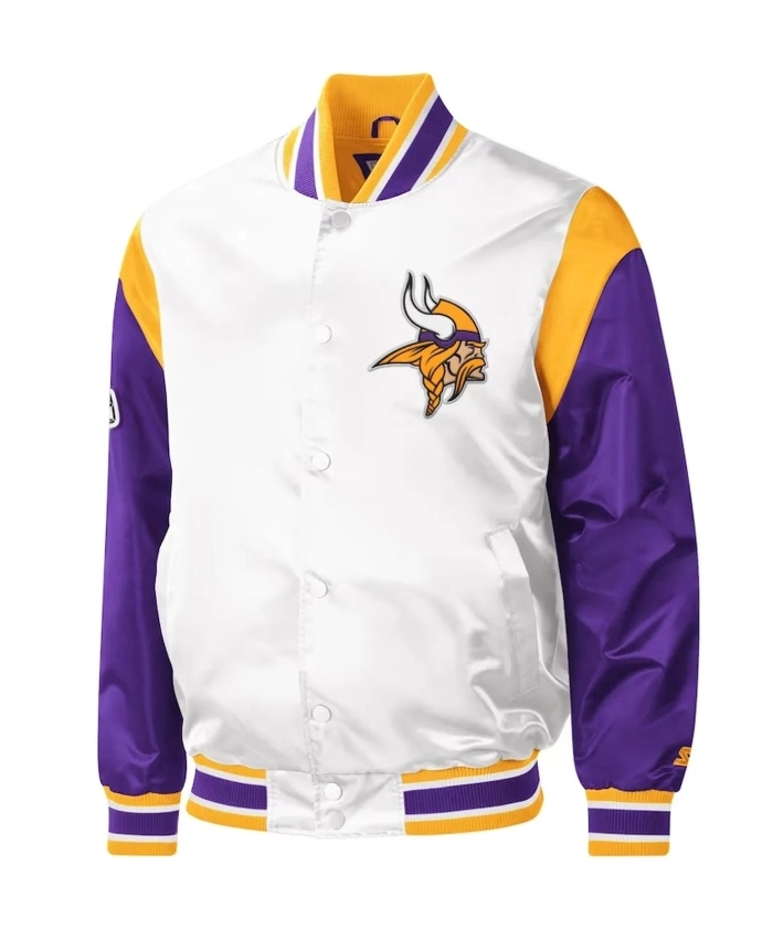 Minnesota Vikings Purple White Varsity Satin Jacket