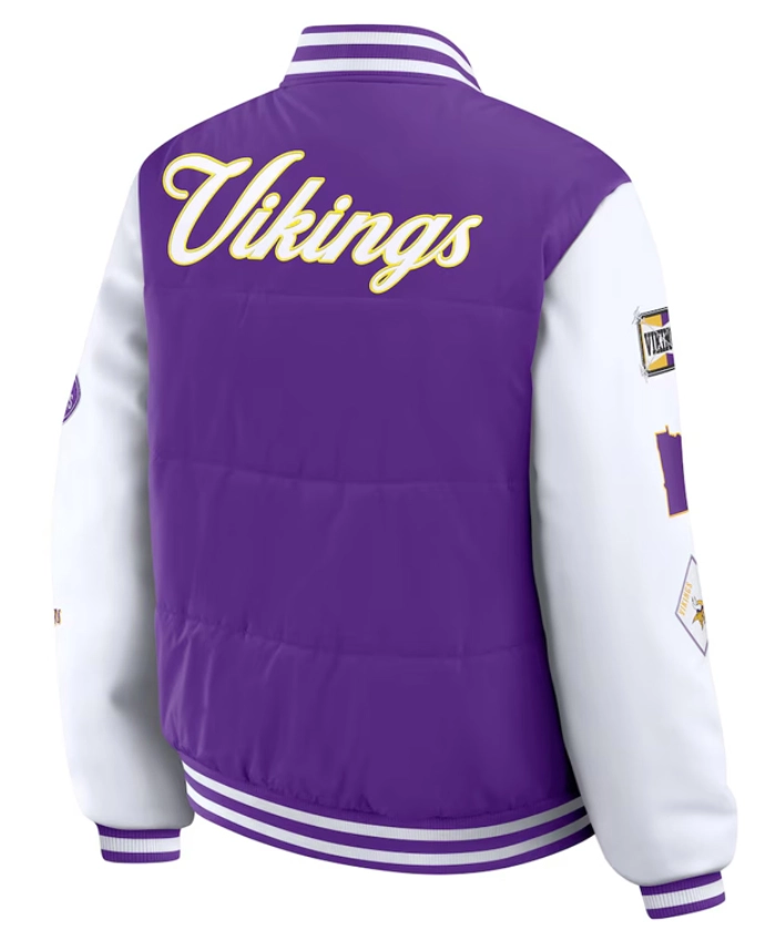 Minnesota Vikings Purple And White Varsity Puffer Jacket