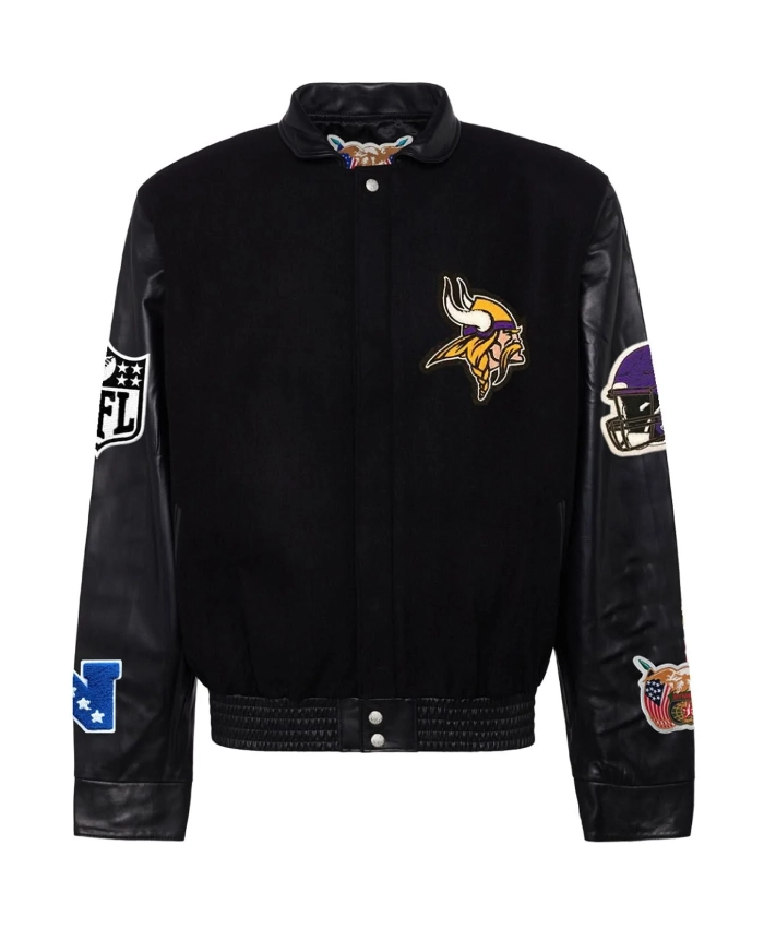 Minnesota Vikings Varsity Black Wool And Leather Jacket