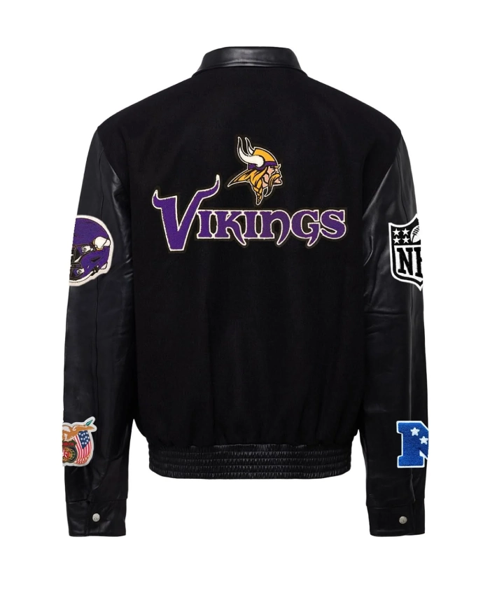 Minnesota Vikings Wool And Leather Varsity Jacket In Black