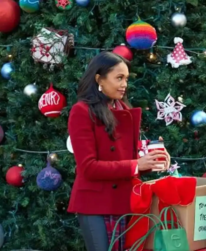 Mishael Morgan Movie Christmas With A Kiss 2023 Mona Red Jacket