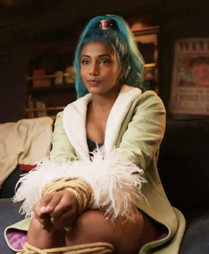 Miss Wednesday TV Series One Piece S02 Charithra Chandran Green Shearling Coat