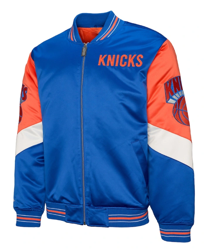 Mitchell Ness New York Knicks Blue Throw It Back Full Zip Satin Jacket