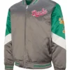 Mitchell And Ness Milwaukee Bucks Gray Throw It Back Full Zip Satin Jacket