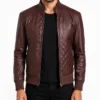 Men Moda Maroon Leather Bomber Jacket