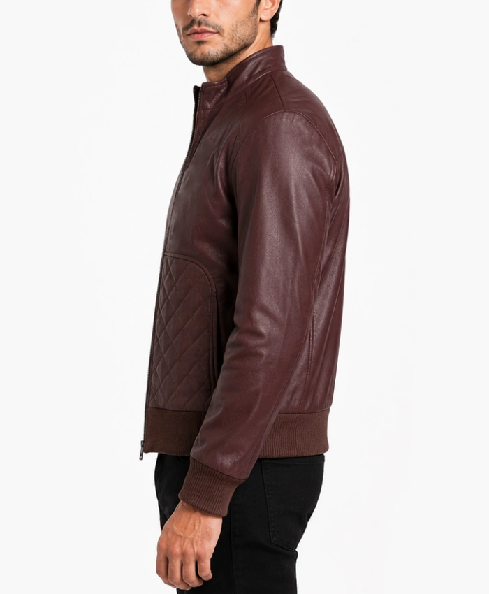 Moda Maroon Leather Bomber Jacket