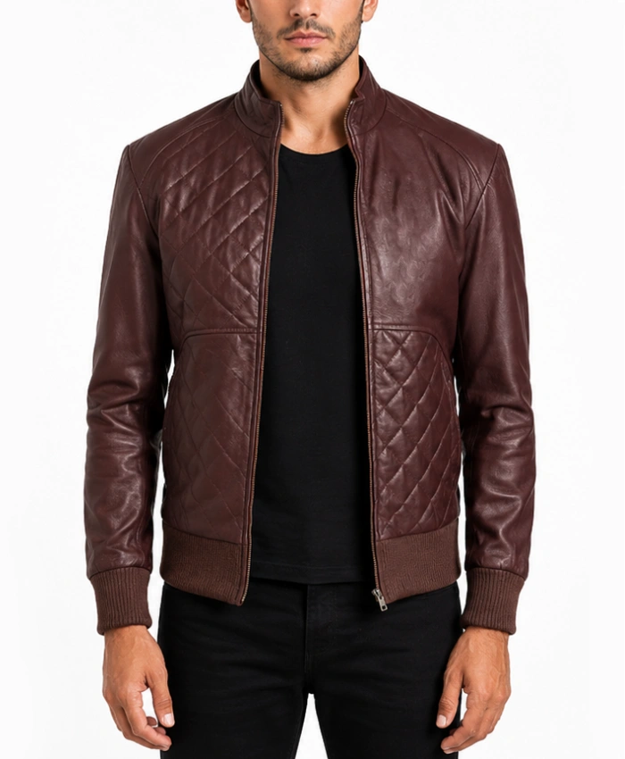 Men Moda Maroon Leather Bomber Jacket