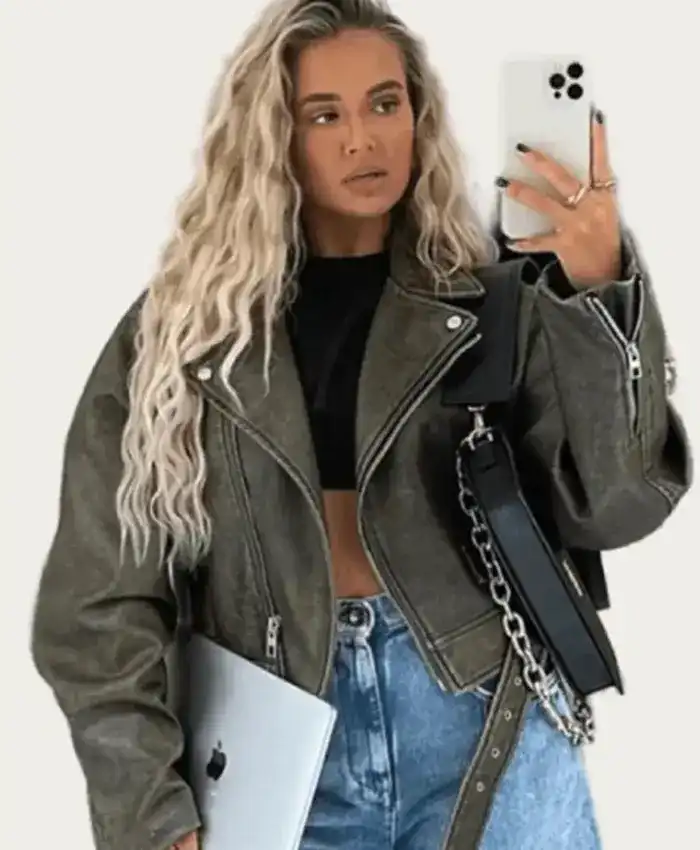 Molly Mae Unisex Grey Leather Jacket