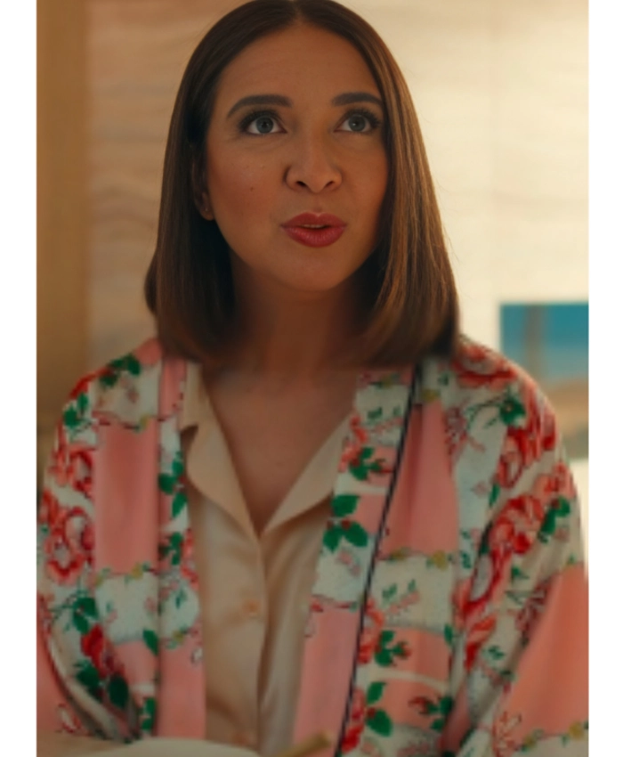 Molly Novak Loot S03 Maya Rudolph Rose Printed Sink Satin Robe