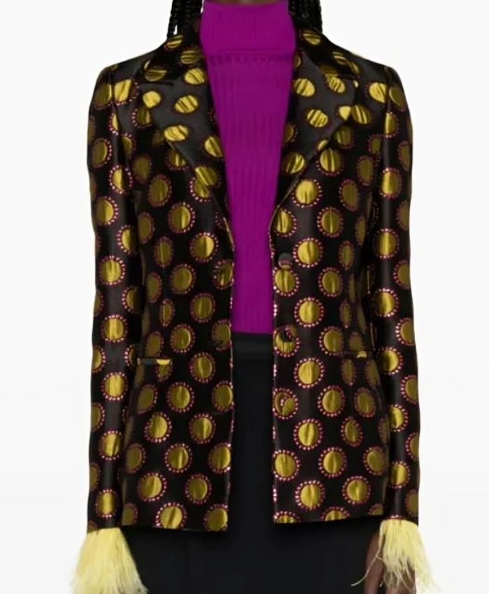 Molly Wells Loot S03 Black And Gold Dot Blazer