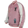 Momo Ayase Anime Series Dandadan 2025 Pink Varsity Jacket