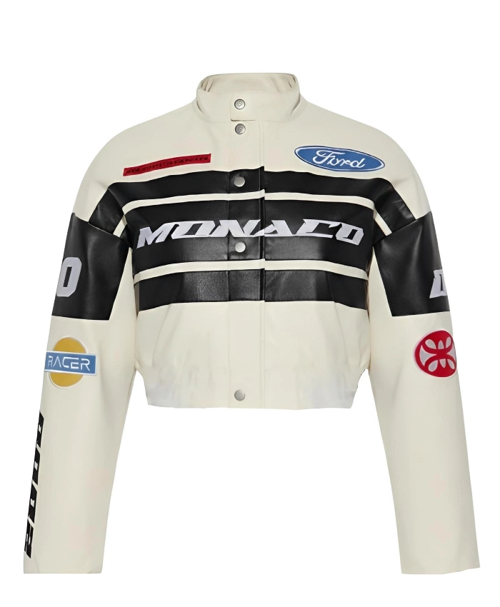 Monaco Cropped Racing Leather Jacket For Women