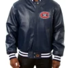 Montreal Canadiens Navy Blue Leather Varsity Jacket