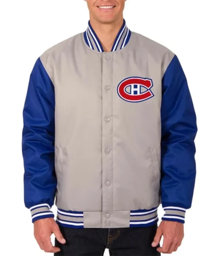 Montreal Canadiens Poly Twill Grey And Royal Blue Varsity Jacket