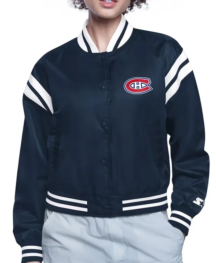 Montreal Canadiens Printed Logo Navy Blue Varsity Jacket