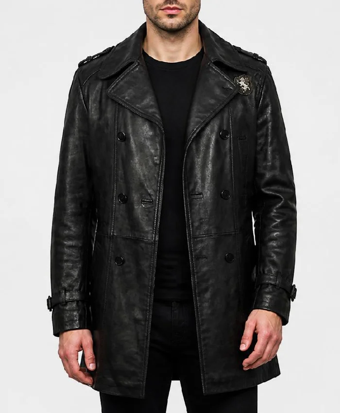 Motor City Pablo Schreiber Black Leather Coat Mens