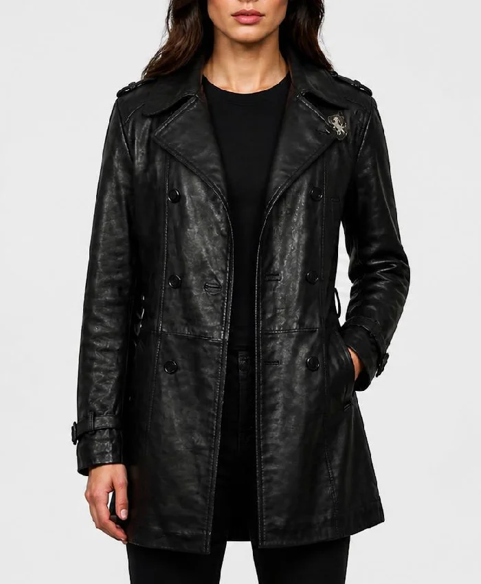Motor City Pablo Schreiber Black Leather Coat Womens