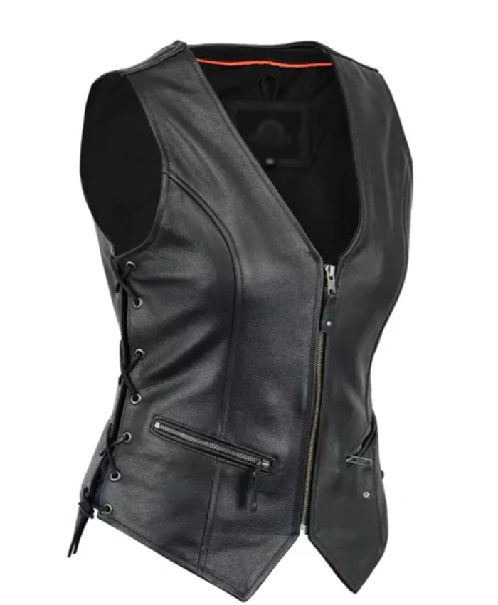 Motorcycle Black Biker Genuine Leather Vest