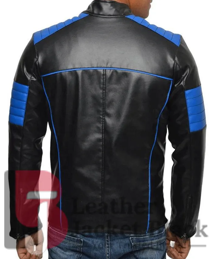 Motorcycle Halloween Black And Blue Leather Jacket