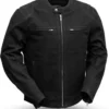 Motorcycle Qualifier Canvas Black Leather Jacket