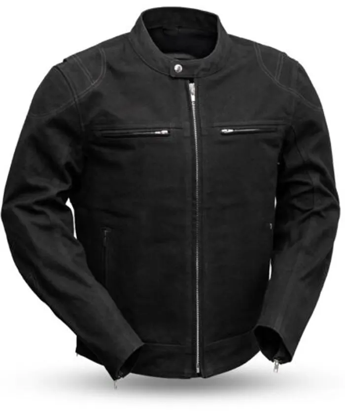 Motorcycle Qualifier Canvas Black Leather Jacket