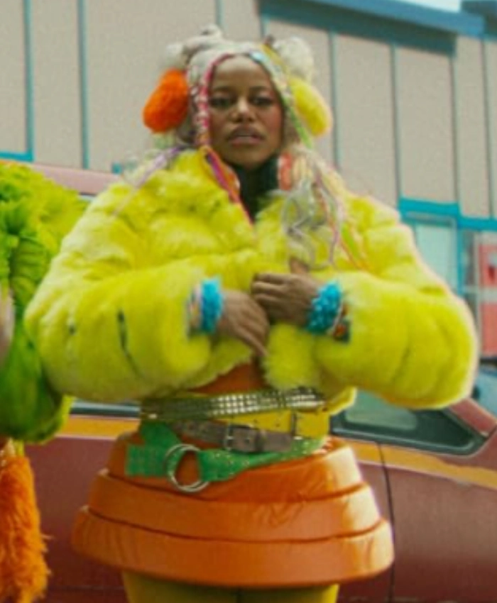 I Love Boosters Keke Palmer Yellow Fur Jacket