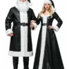 Mr. And Mrs Santa Claus Couple Shearling Black Leather Costume For Christmas
